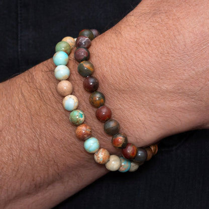 Polychrome Jasper and Imperial Jasper Bracelet Set for Men