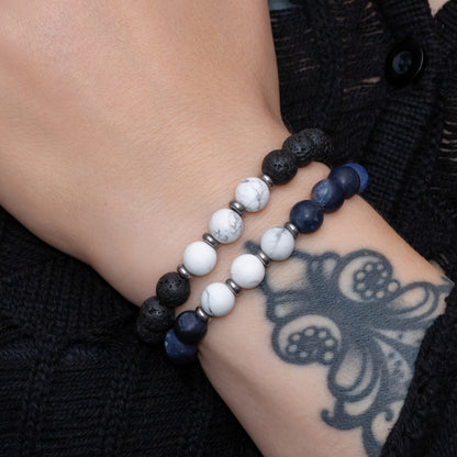 Lava Stone, Sodalite, Howlite Beaded Bracelet Set for Women