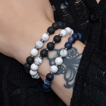 Trio Bracelet Set for Women: Lava Stone, Sodalite, and Howlite