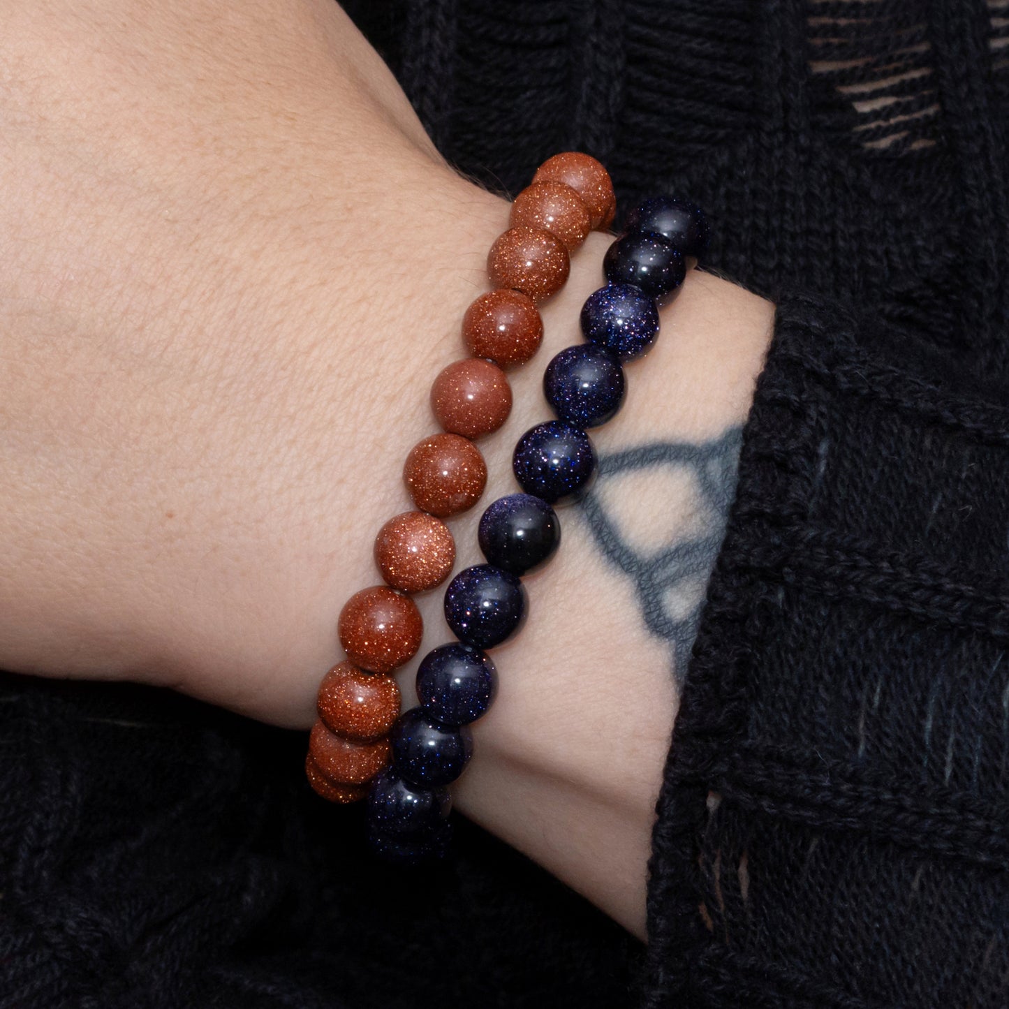 Blue Goldstone and Goldstone Bracelet Set for Women