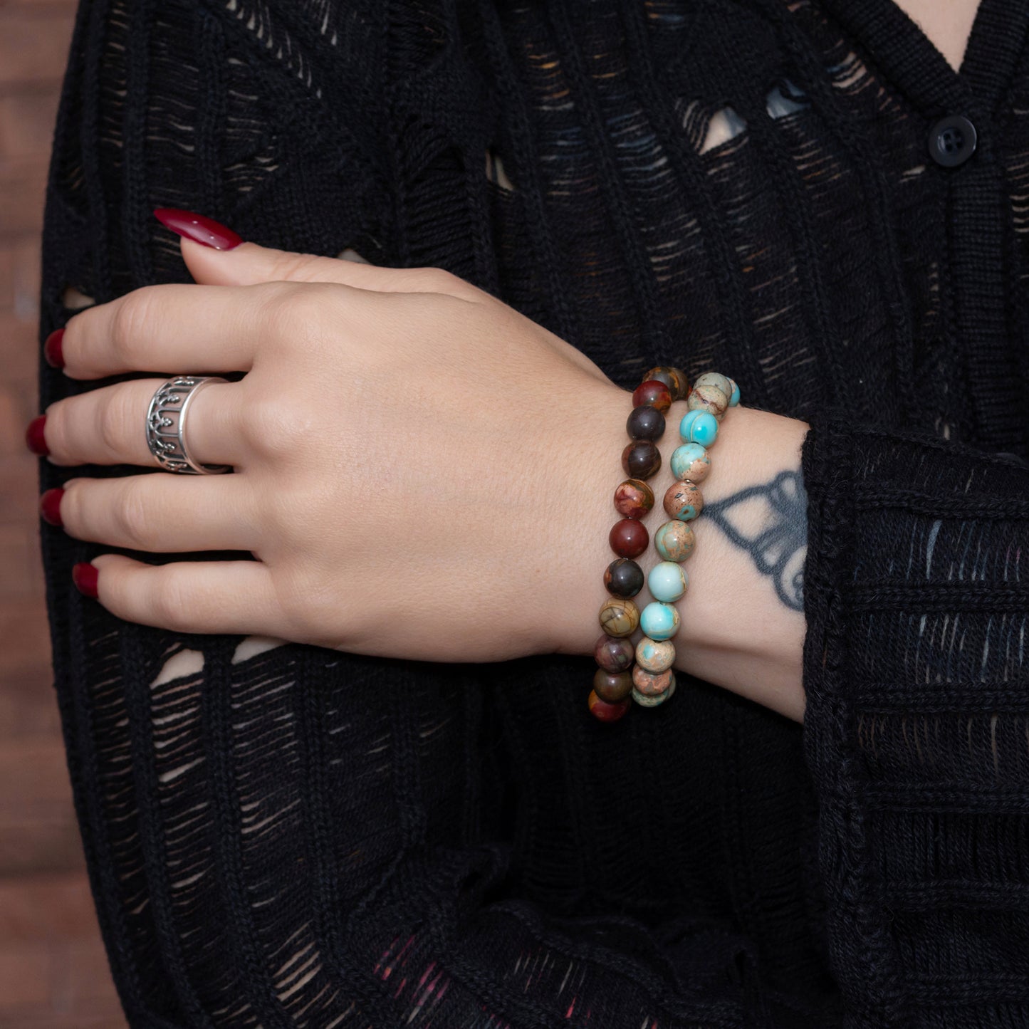 Polychrome Jasper and Imperial Jasper Bracelet Set for Women