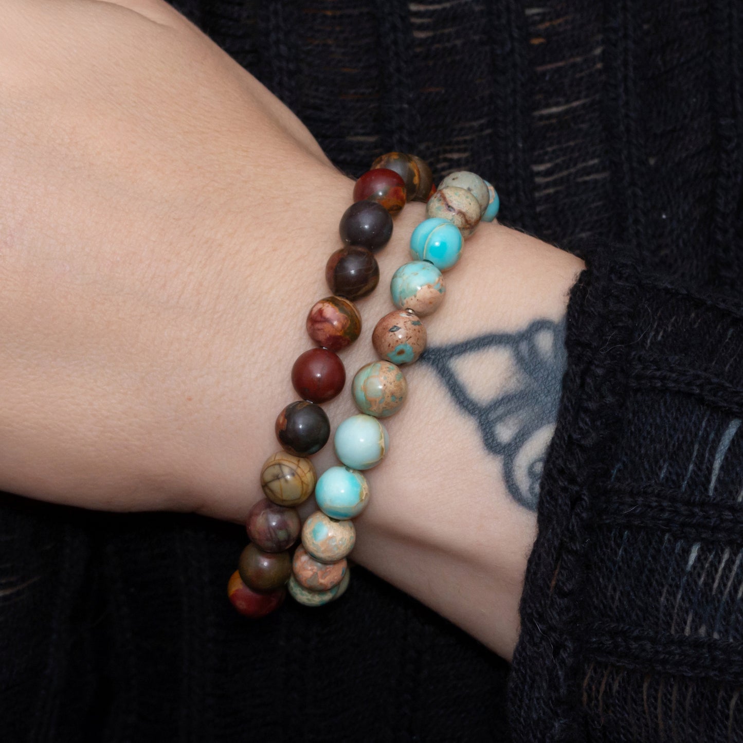 Polychrome Jasper and Imperial Jasper Bracelet Set for Women