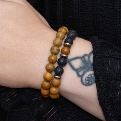 Lava Stone and Wood Lace Stone Bracelet Set for Women