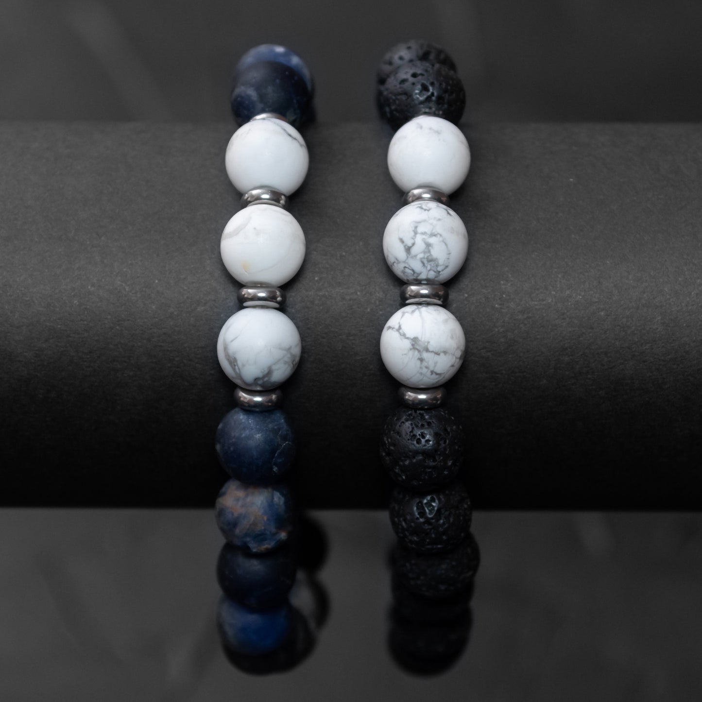 Lava Stone, Sodalite, Howlite Beaded Bracelet Set for Men