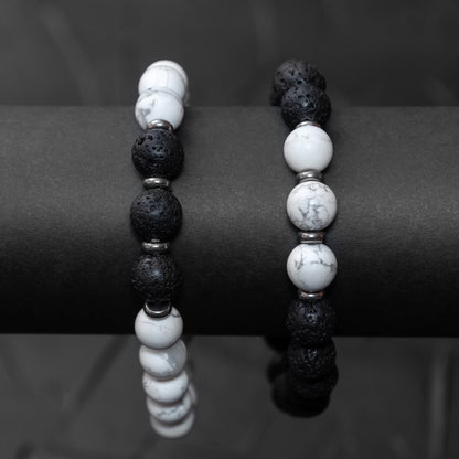 Lava Stone and Howlite Beaded Bracelet Set for Men