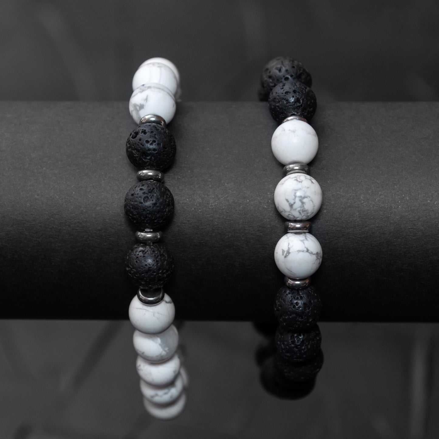 Matching Lava Stone and Howlite Couple's Bracelet Set