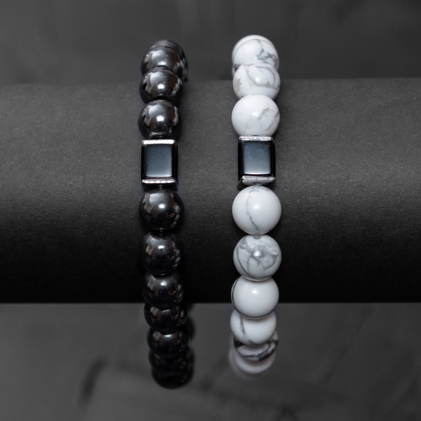 Howlite, Hematite, and Black Onyx Cube Bracelet Set for Men