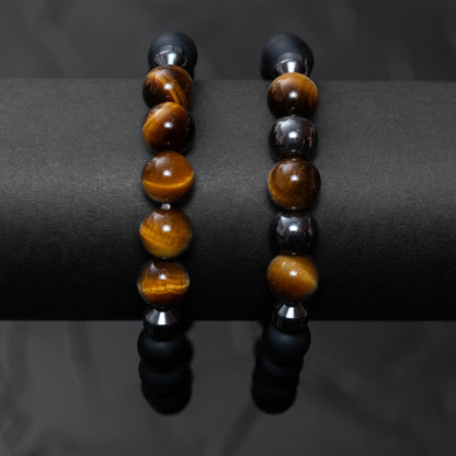 Black Agate, Hematite, and Goldenrod Tiger Eye Bracelet Set for Men