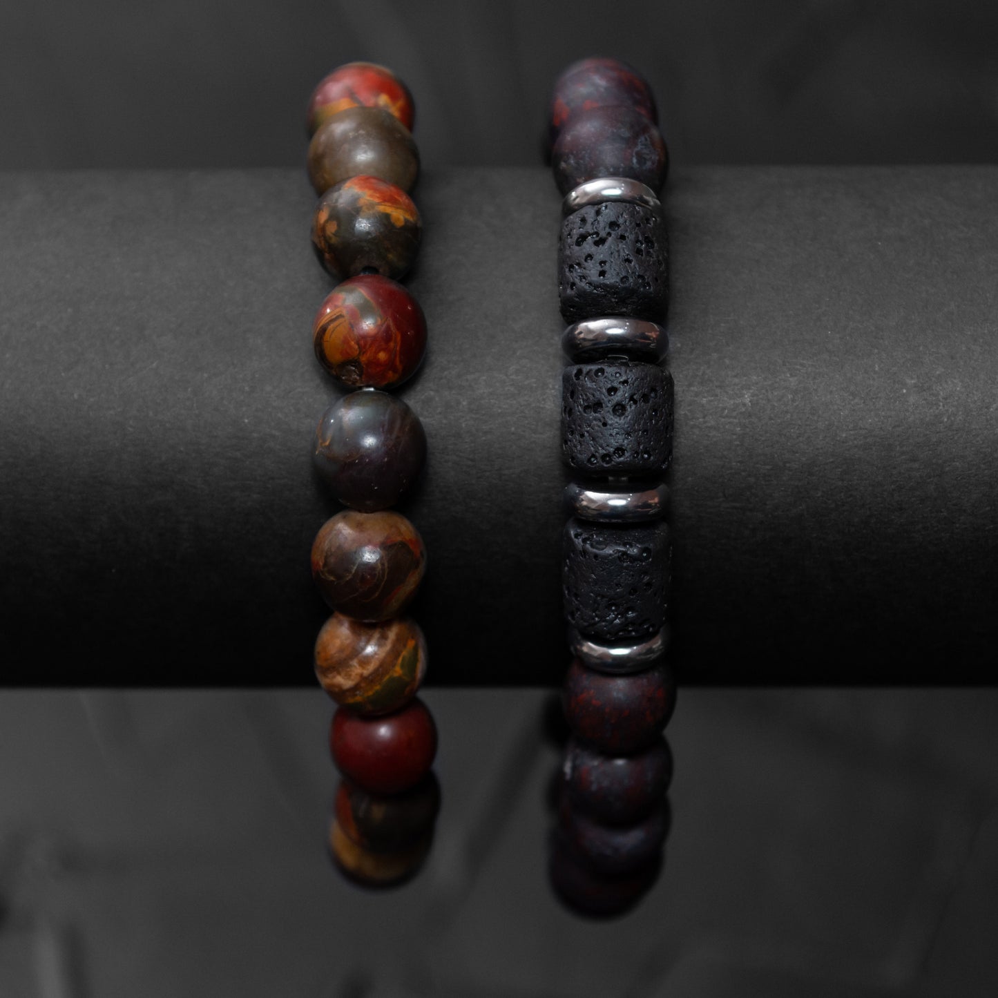 Brecciated Jasper, Lava Rock, and Polychrome Jasper Bracelet Set for Men