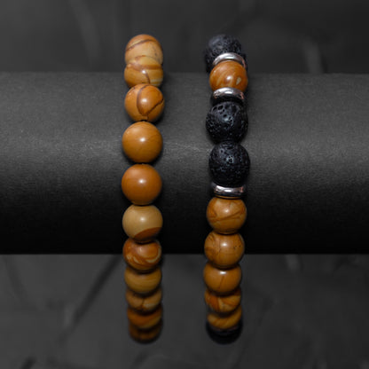 Lava Stone and Wood Lace Stone Bracelet Set for Women