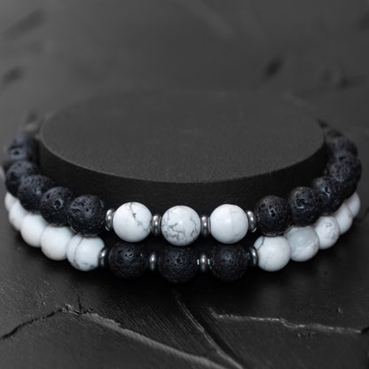 Lava Stone and Howlite Beaded Bracelet Set for Men