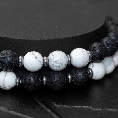 Lava Stone and Howlite Beaded Bracelet Set for Men