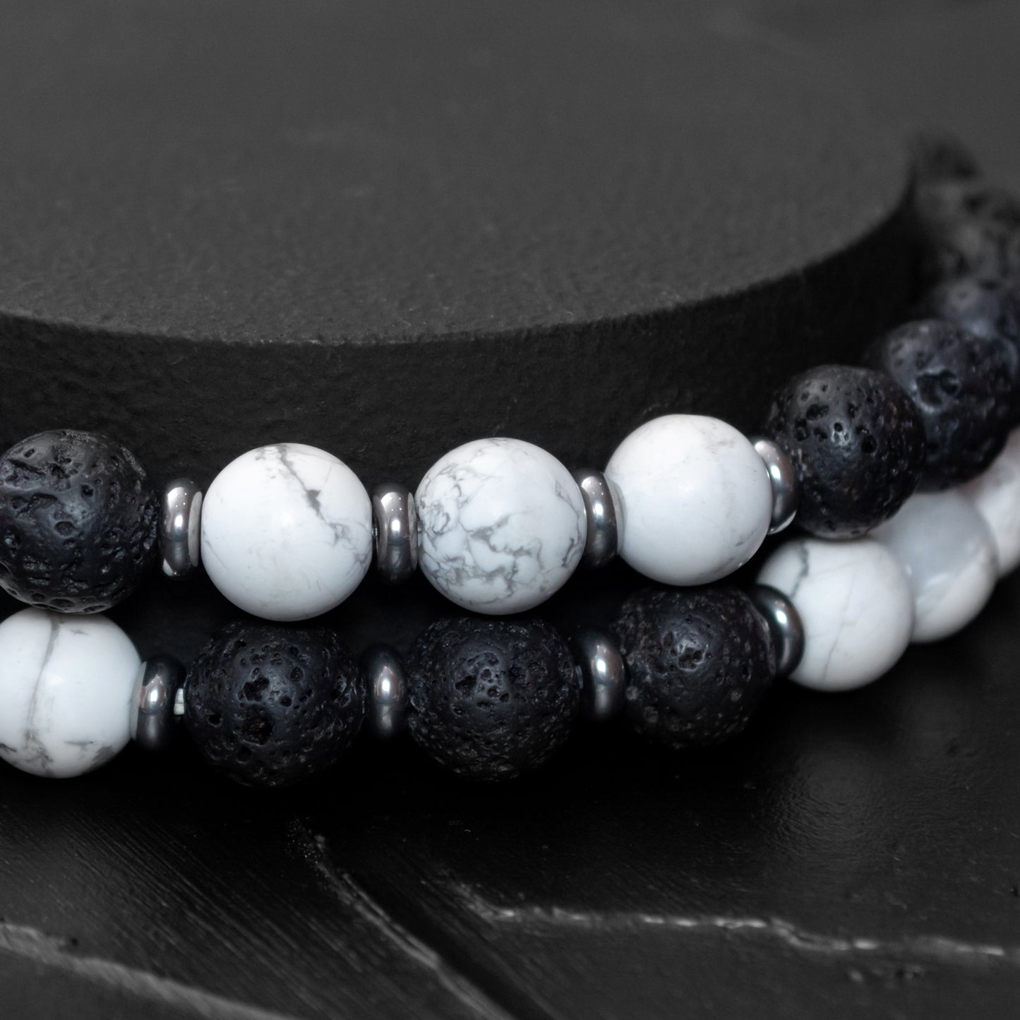 Matching Lava Stone and Howlite Couple's Bracelet Set