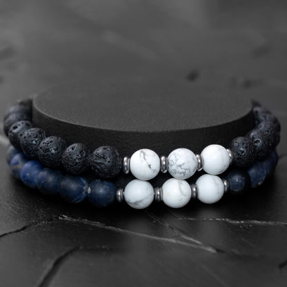 Lava Stone, Sodalite, Howlite Beaded Bracelet Set for Men