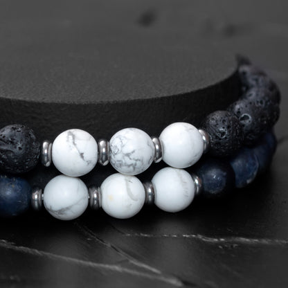 Lava Stone, Sodalite, Howlite Beaded Bracelet Set for Men