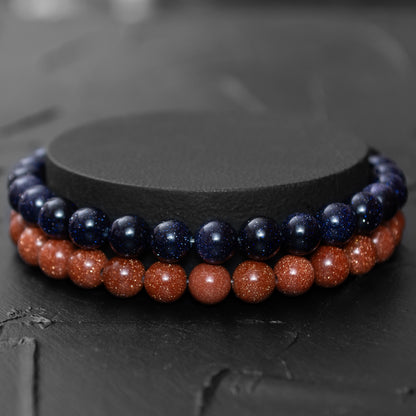 Blue Goldstone and Goldstone Bracelet Set for Men