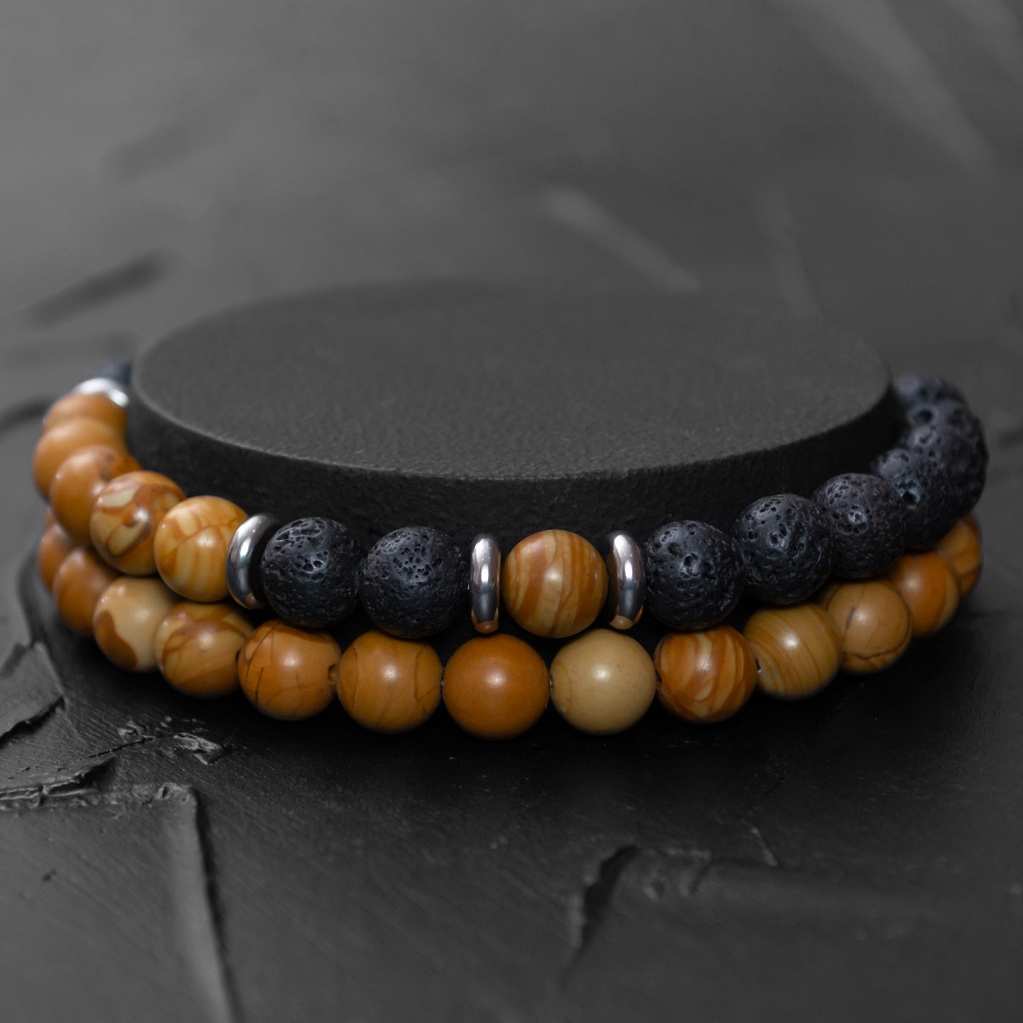 Lava Stone and Wood Lace Stone Bracelet Set for Women