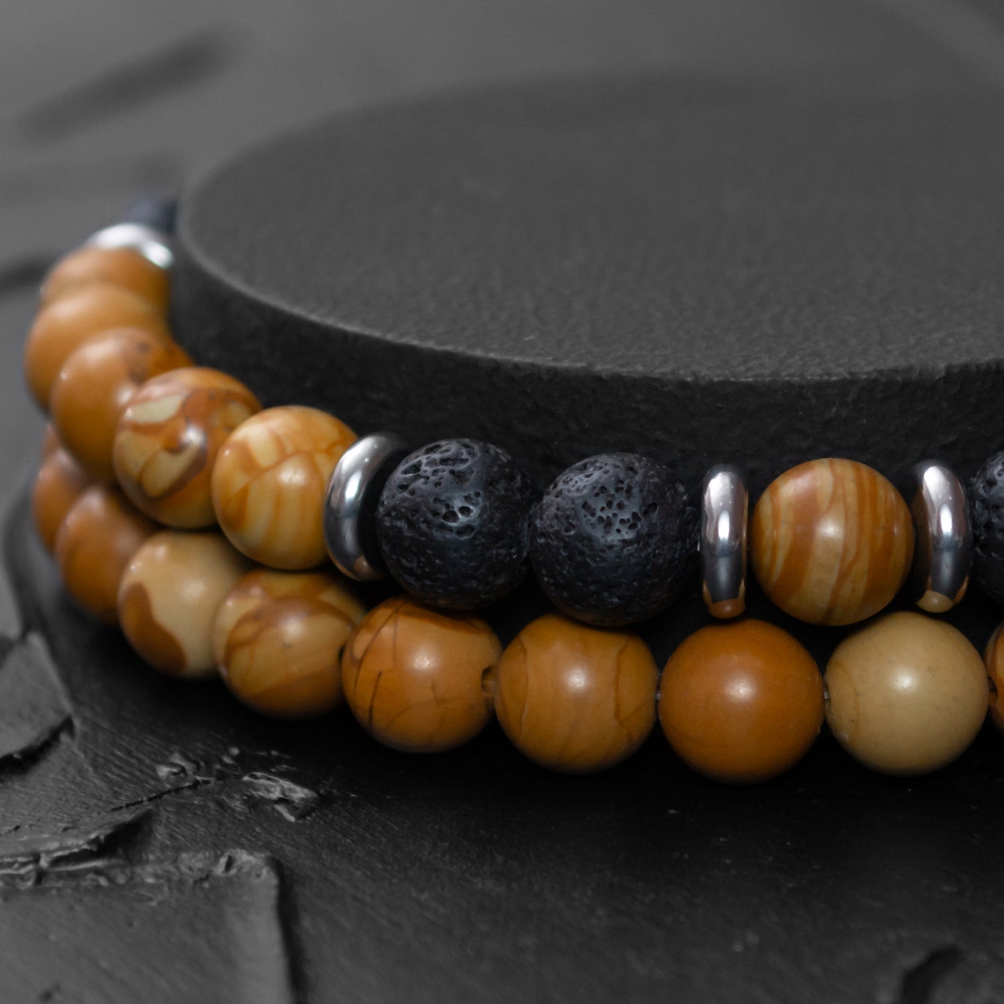 Lava Stone and Wood Lace Stone Bracelet Set for Women