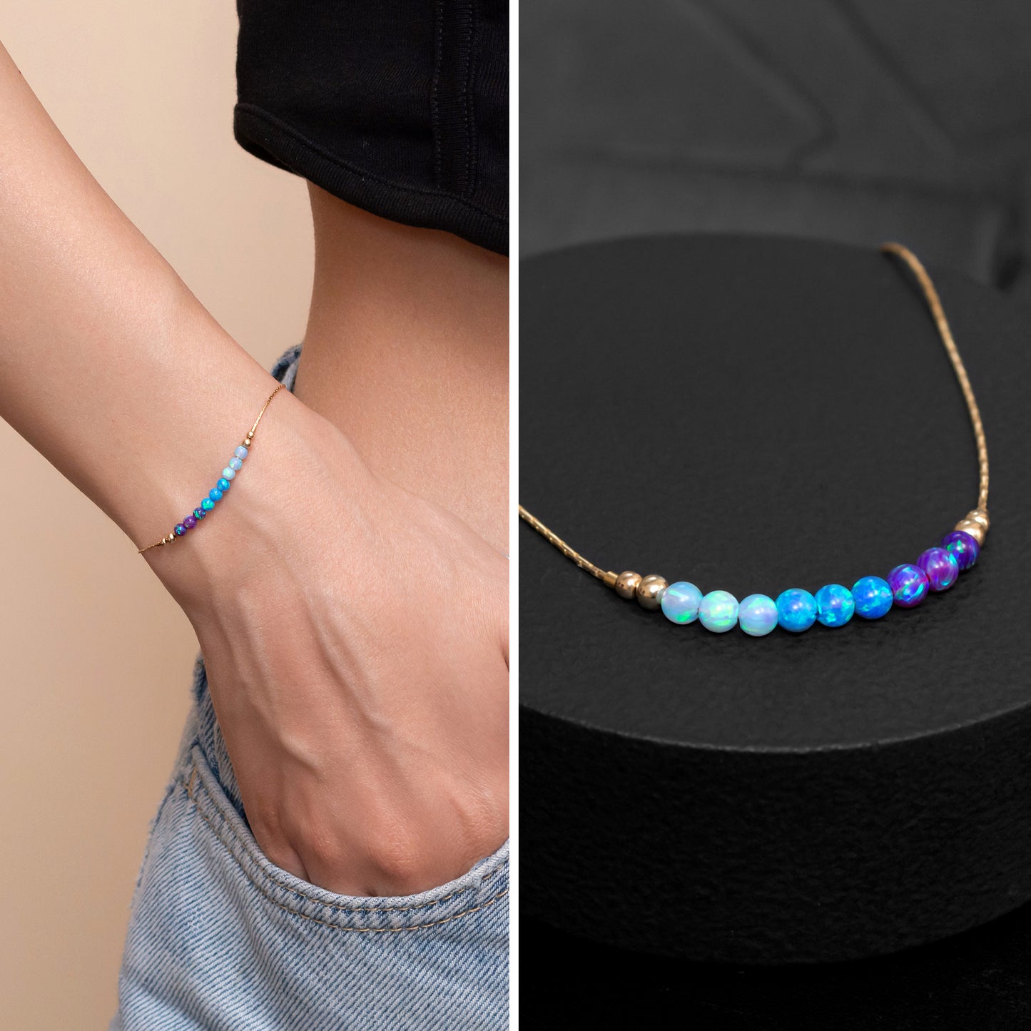 Elegant and Modern Opal Bead Bracelet - Custom Silver or Gold-Filled