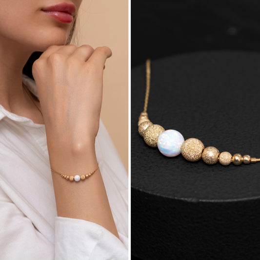 Refined and Minimalistic Silver or Gold-Filled Bracelet with Opal Accent