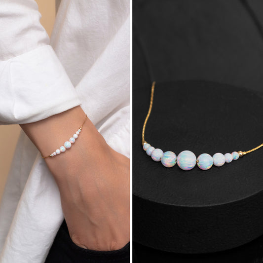 Delicate Opal Bracelet in Elegant Silver or Gold-Filled