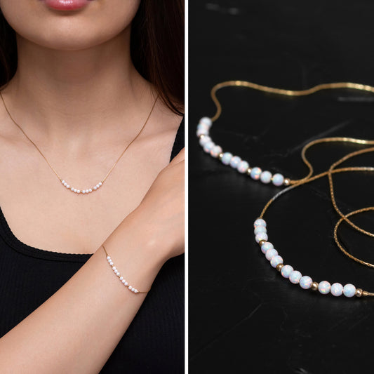 Delicate Opal Bead Necklace and Bracelet Set - Choose Silver or Gold-Filled for a Dainty Look