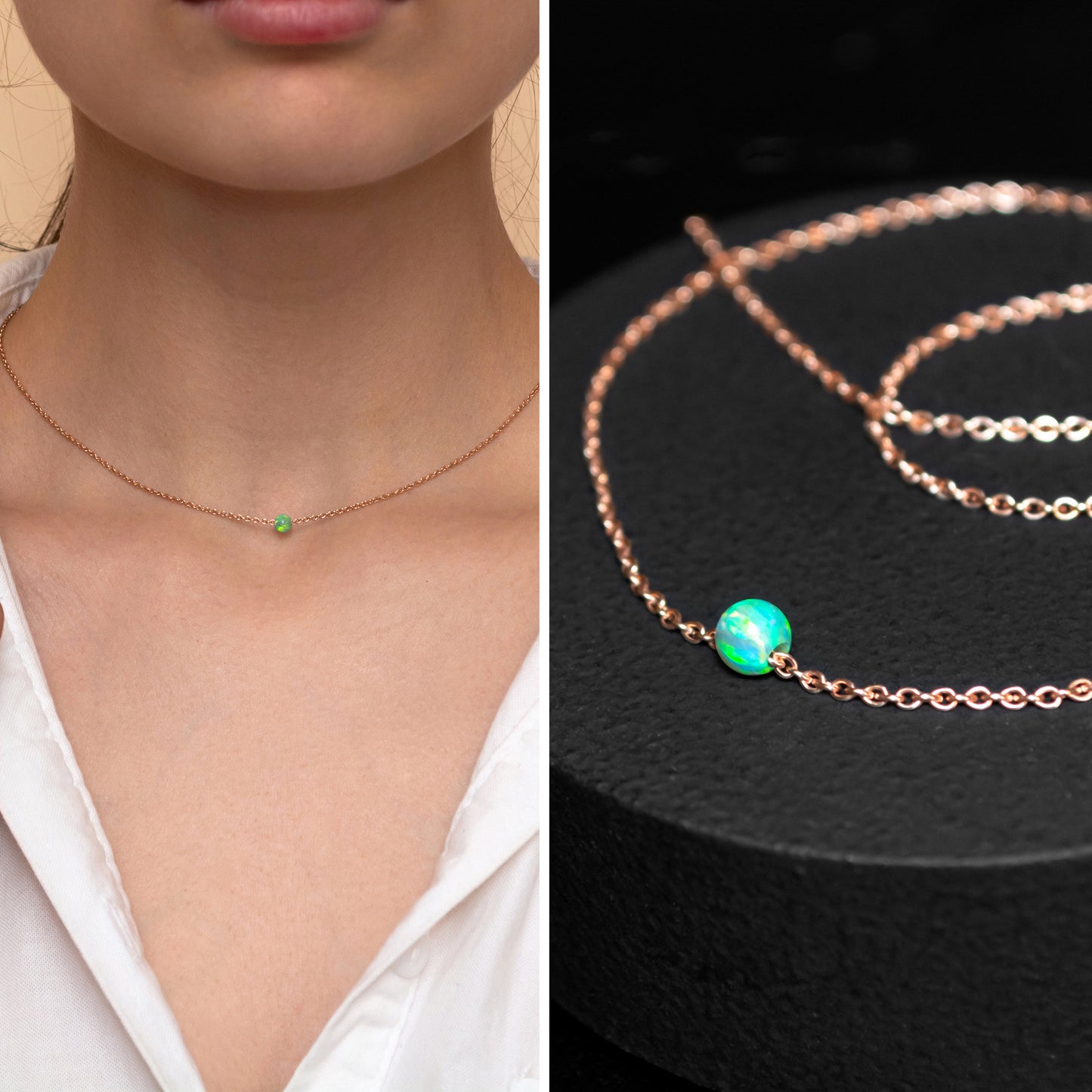 Minimalist Opal Bead Necklace - Customizable in Silver or Gold-Filled