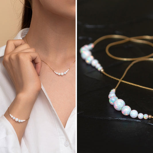 Minimalistic and Chic Silver/Gold-Filled Necklace and Bracelet Set with Stunning Opal Accents