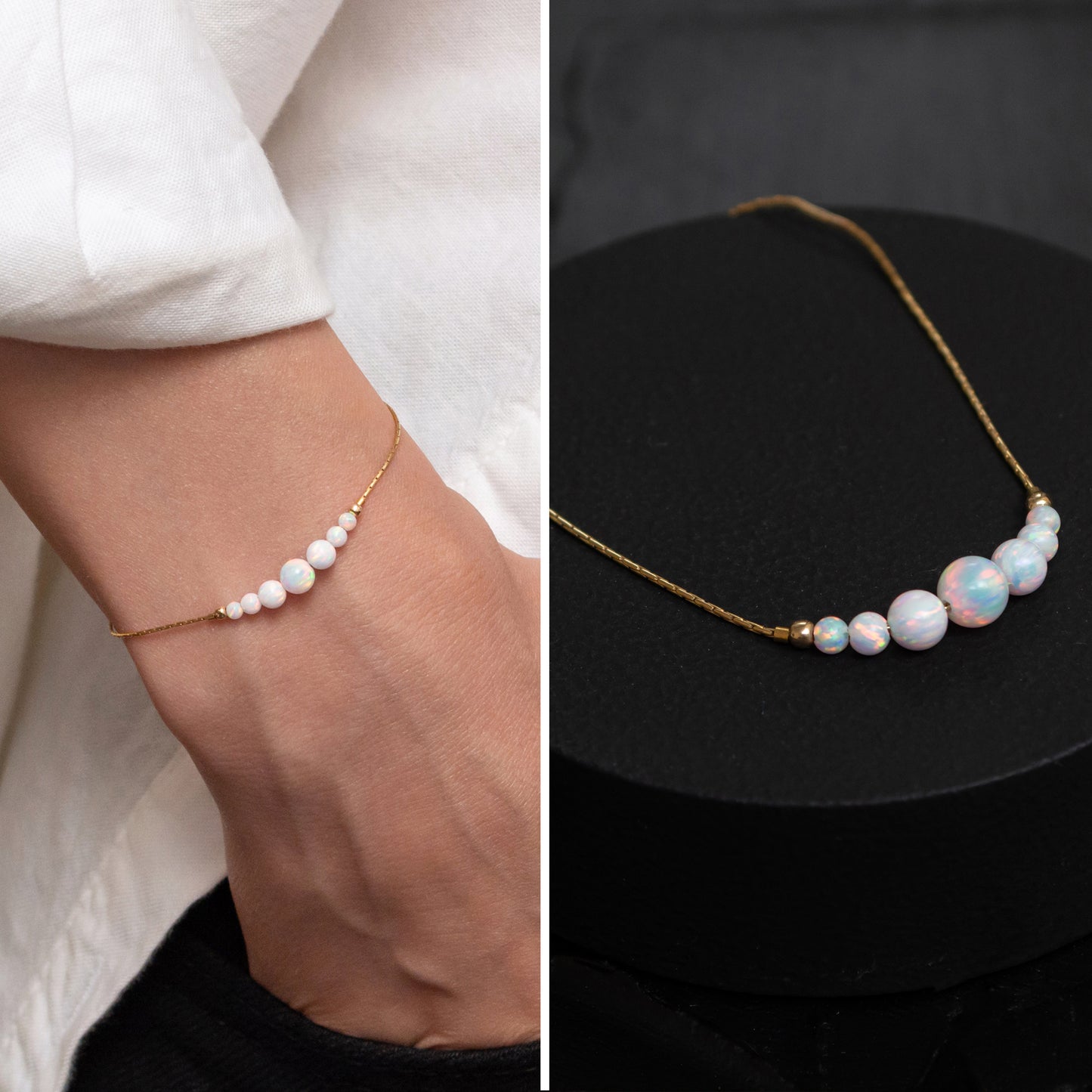 Beautiful Opal Bead Bracelet - Choose Silver or Gold-Filled for a Refined Look