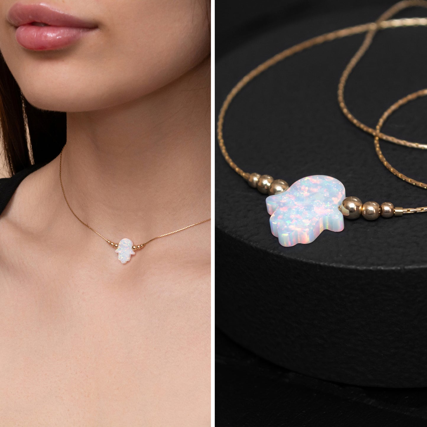 Delicate Opal Hamsa Necklace - Choose Silver or Gold-Filled for a Dainty Look