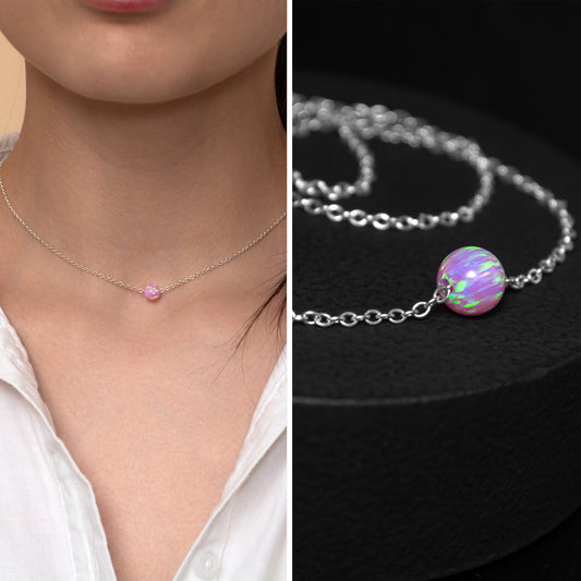 Modern and Tiny Opal Necklace in Luxurious Silver or Gold-Filled