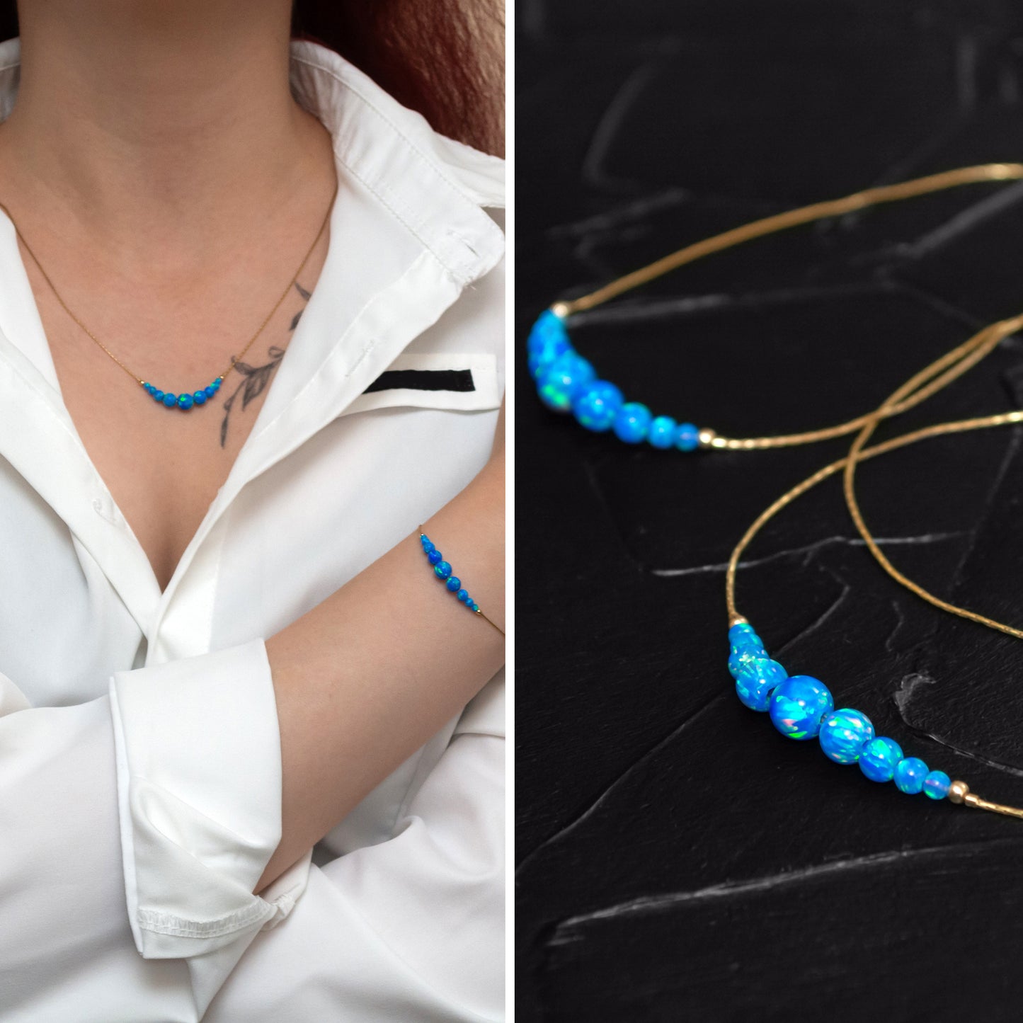 Timeless Silver or Gold-Filled Necklace and Bracelet Set with Stunning Opal Beads