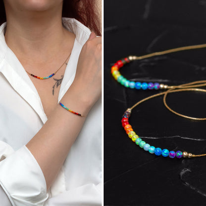 Exquisite Silver/Gold-Filled Necklace and Bracelet Set with Tiny Opal Accents