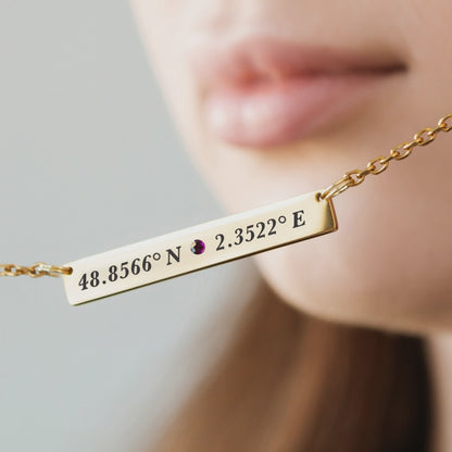 Coordinates Bar Necklace – Personalized Engraved Jewelry