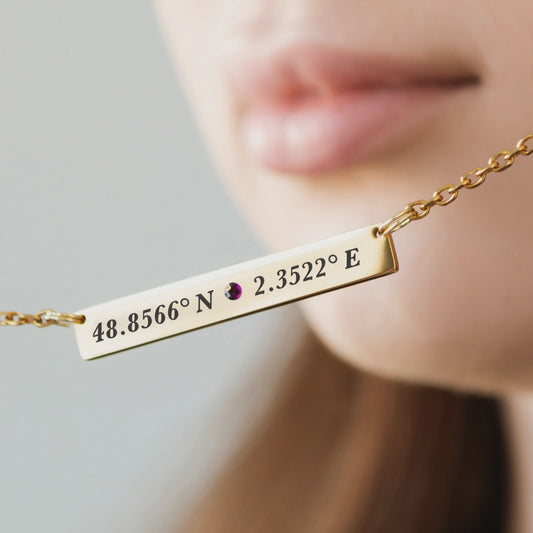Coordinates Bar Necklace – Personalized Engraved Jewelry
