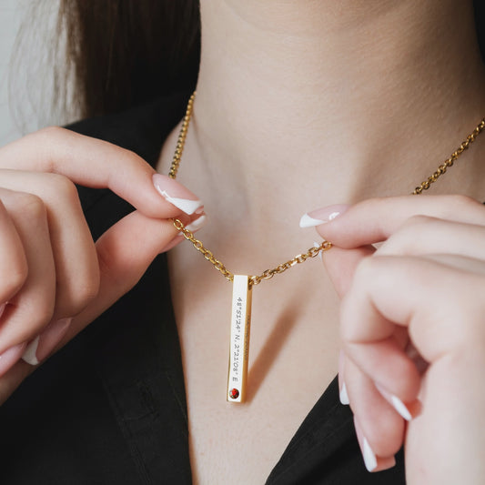 Custom Engraved Coordinates Necklace – Minimalist Jewelry Gift