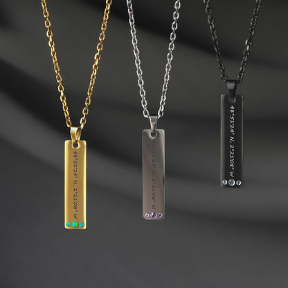 Engraved Coordinates Necklace – Custom Latitude Longitude Pendant