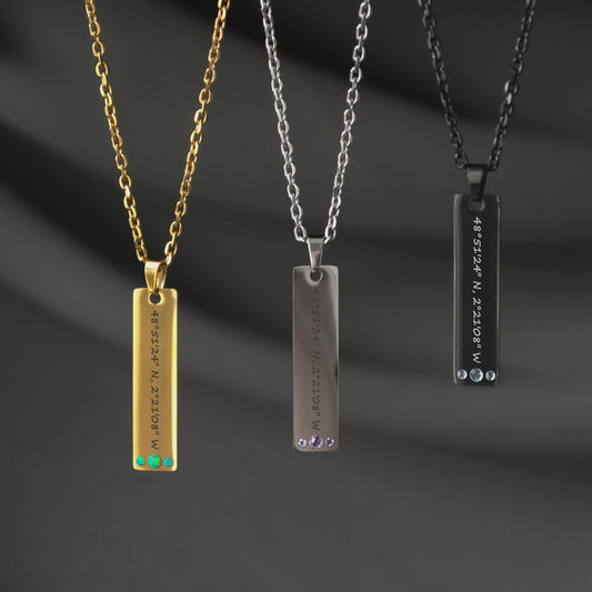 Engraved Coordinates Necklace – Custom Latitude Longitude Pendant