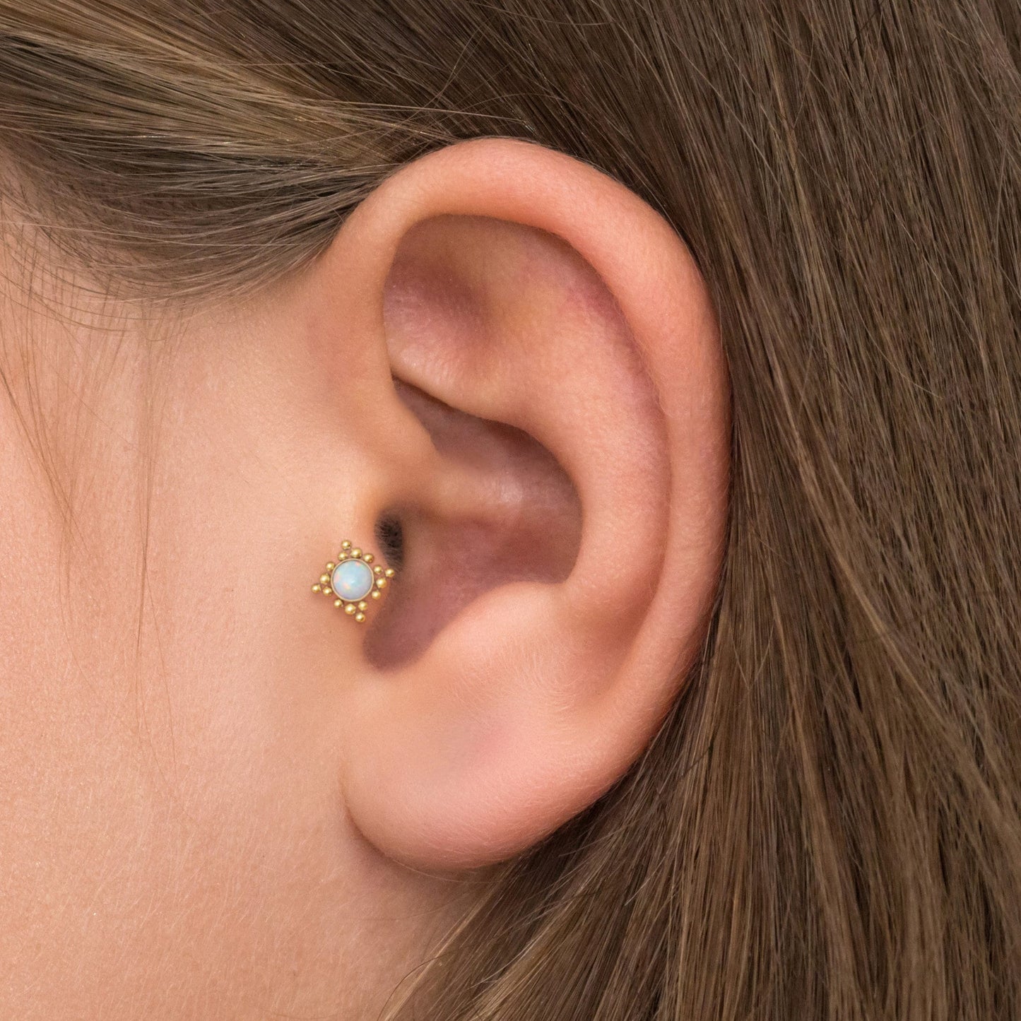 Surgical Steel Flat Back Tragus Earring Opal - TitaniumFashion