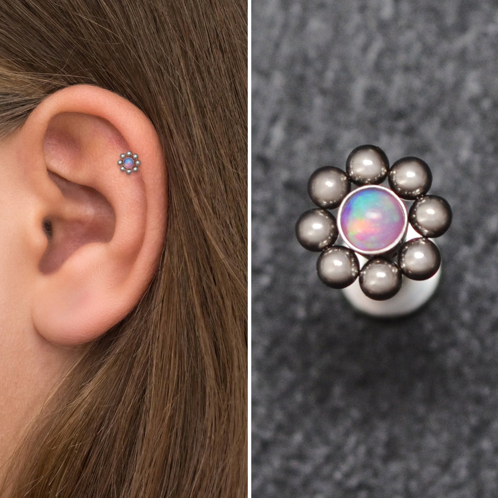 Opal Tragus Stud Surgical Steel - TitaniumFashion