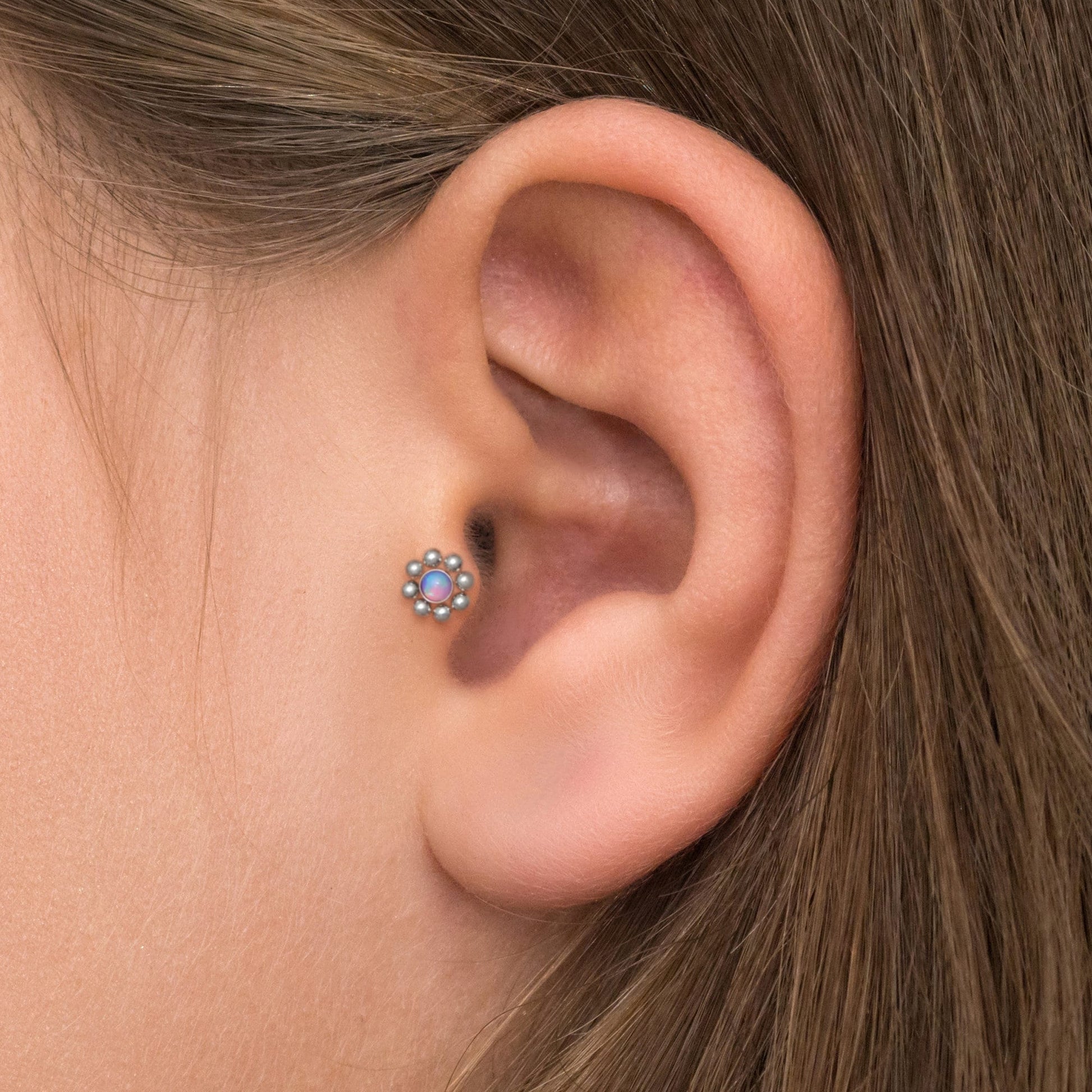 Opal Tragus Stud Surgical Steel - TitaniumFashion