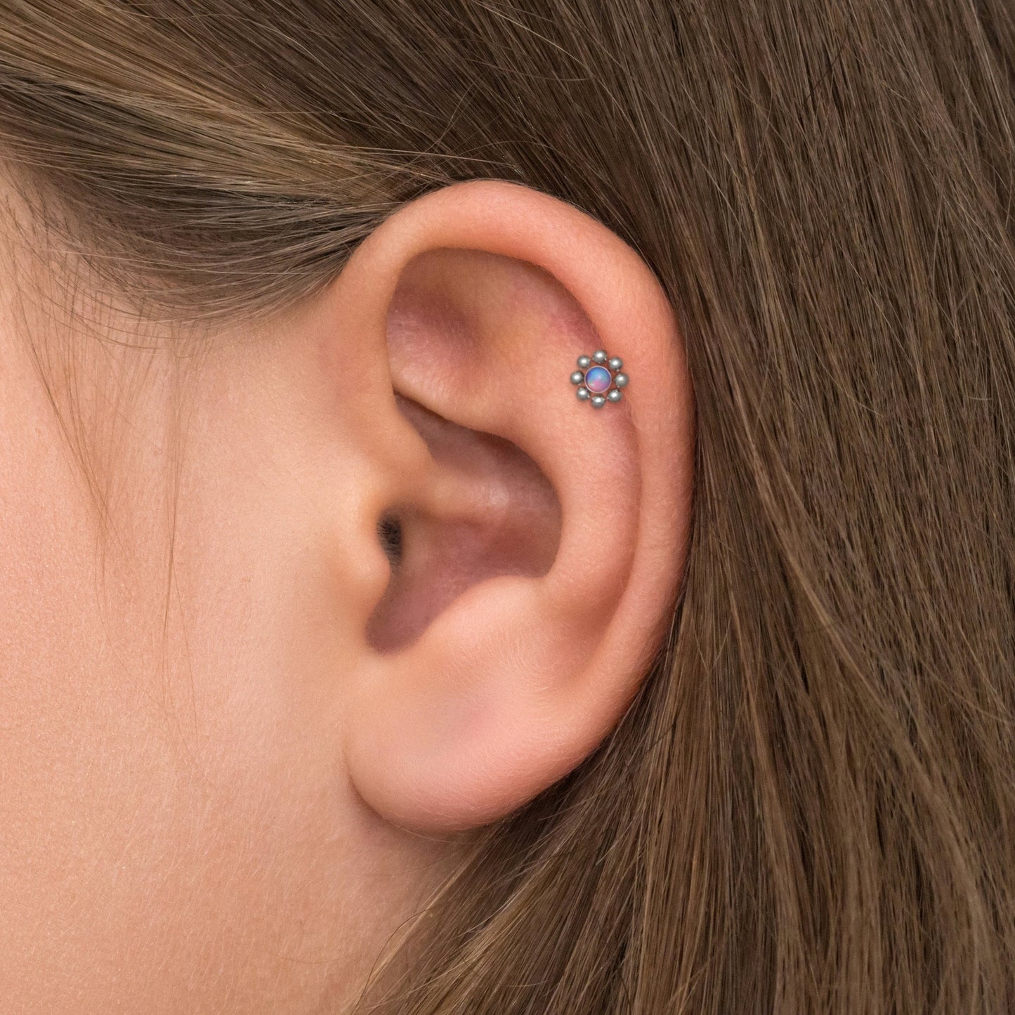 Opal Tragus Stud Surgical Steel - TitaniumFashion