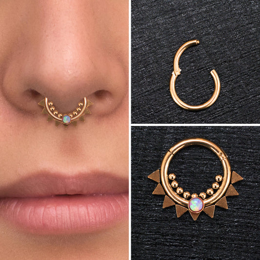 Opal Septum Clicker Hoop Surgical Steel - TitaniumFashion