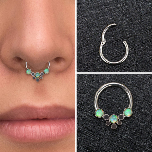 Opal Septum Ring Surgical Steel - TitaniumFashion