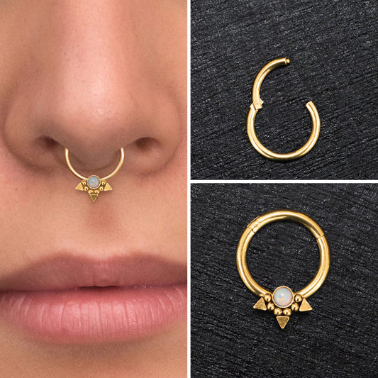 Opal Septum Clicker Hoop Surgical Steel - TitaniumFashion