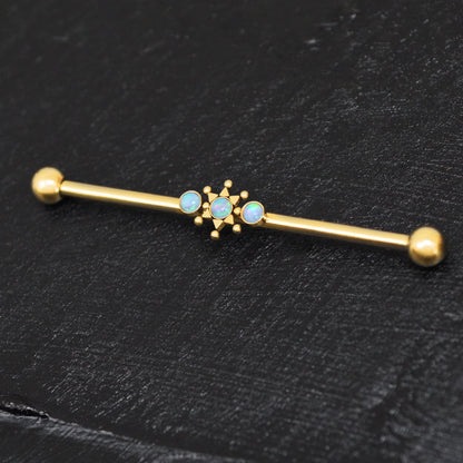 Opal Industrial Barbell 14g - TitaniumFashion