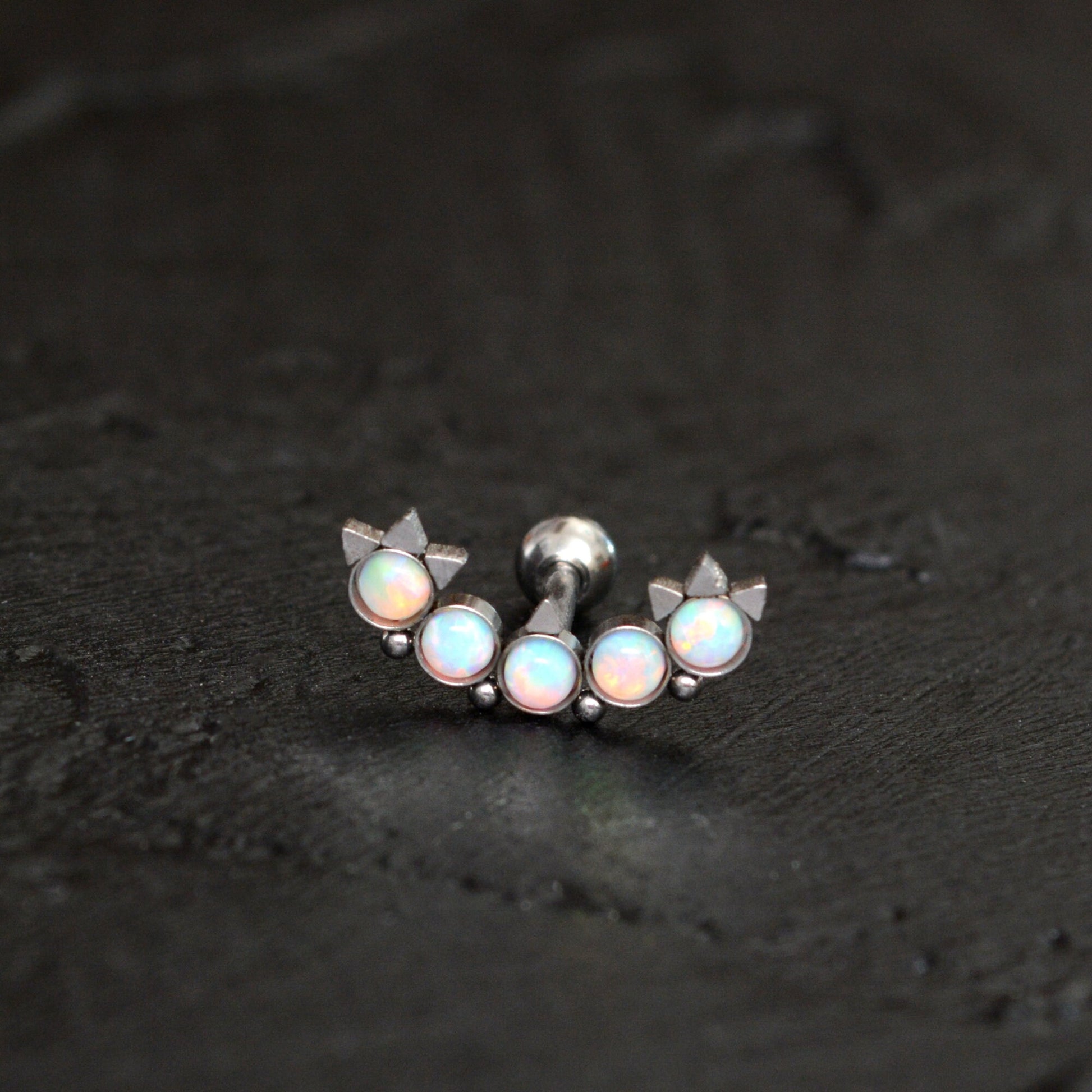 Surgical Steel Cartilage Curved Earring Opal - TitaniumFashion