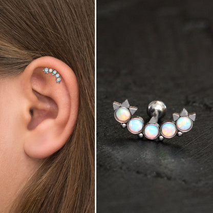 Surgical Steel Cartilage Curved Earring Opal - TitaniumFashion