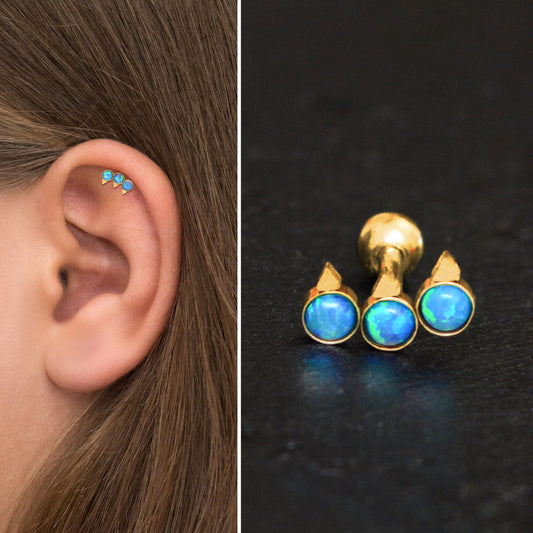 Opal Cartilage Curved Earring Surgical Steel - TitaniumFashion