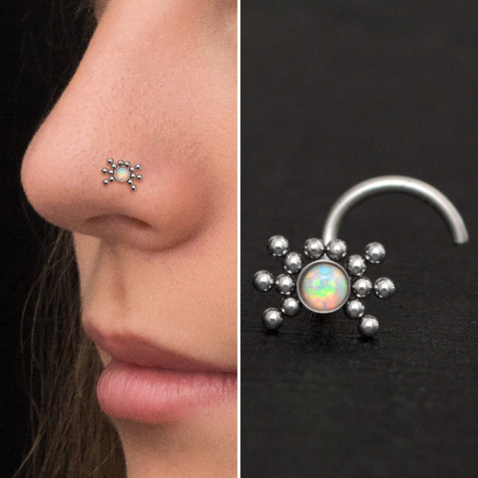 Opal Nose Bone Stud Surgical Steel - TitaniumFashion